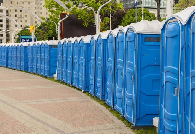 Seasonal porta potty units set up at a Elgin, Illinois venue